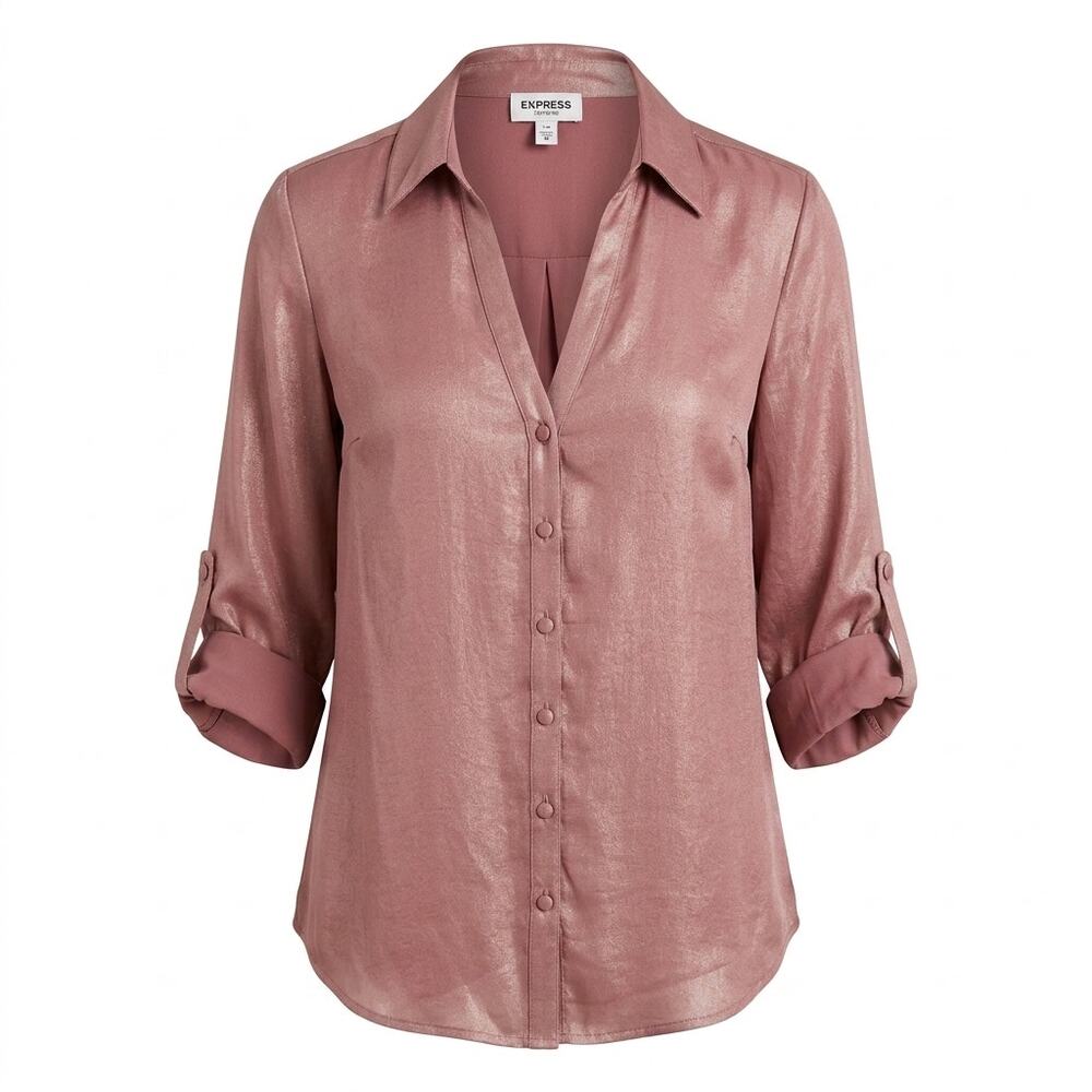 Express Portofino Chiffon Lightweight Slim Fit Button-Up Shirt Women Size M